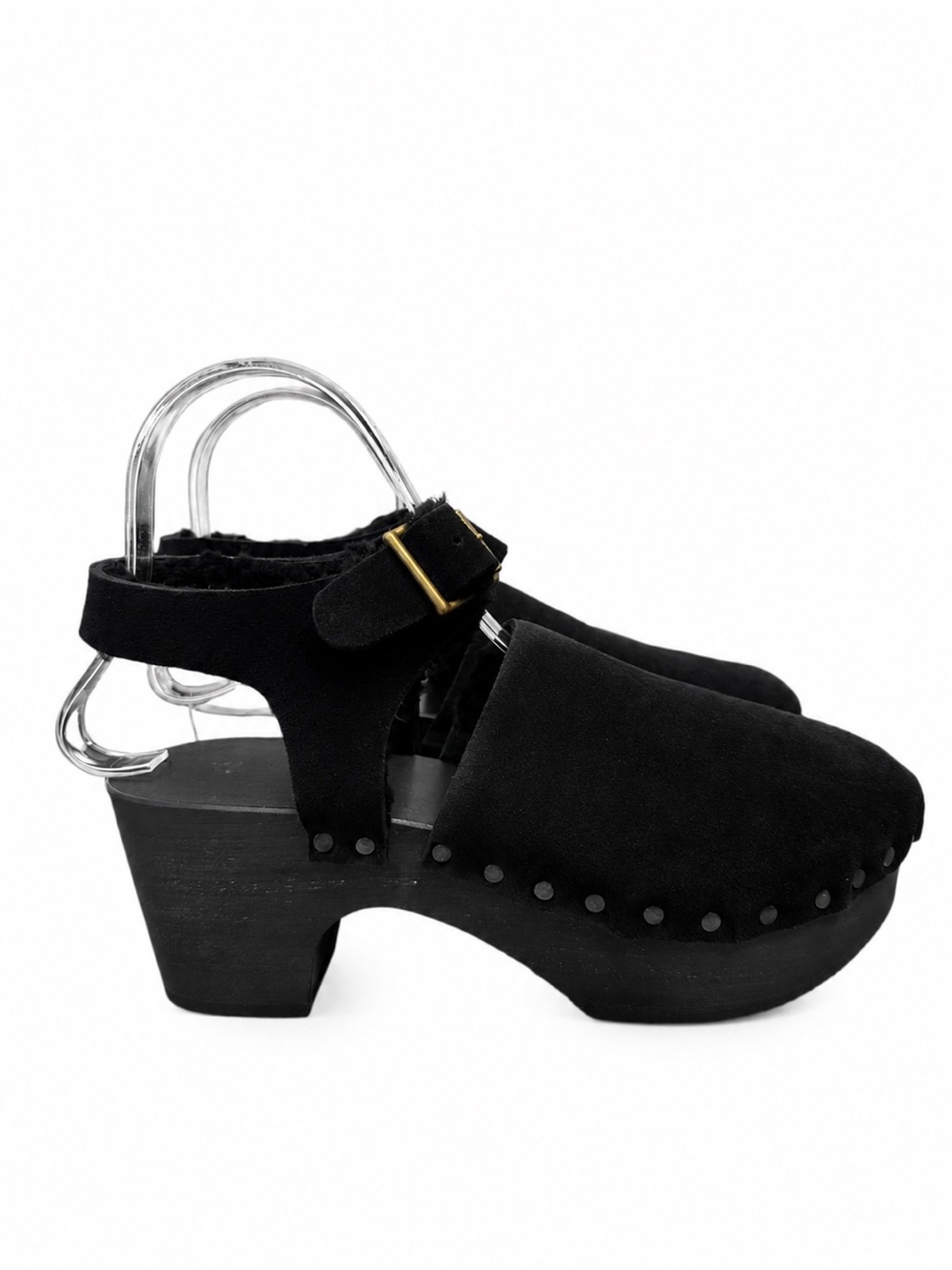 Daniela Gregis Zoccolo Accollato Alto Shearling Wooden Clogs Black US 8